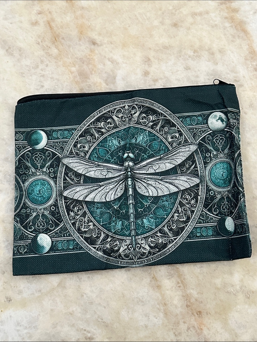 Decorative Dragonfly Accent Pouch - Teal and Black